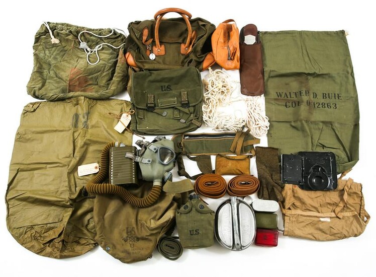 WWII US ARMY OFFICER'S FIELD GEAR GAS MASK & MORE