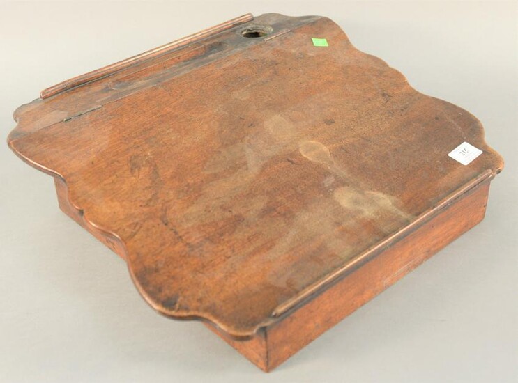 Walnut lap desk with shaped top and inkwell, 18th/19th