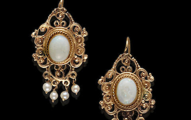 White Opal and Gold Earrings