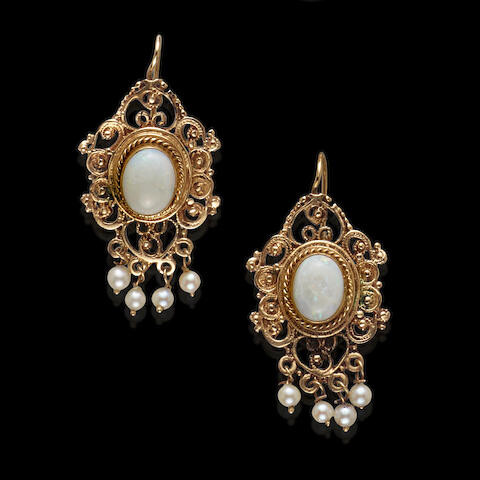 White Opal and Gold Earrings