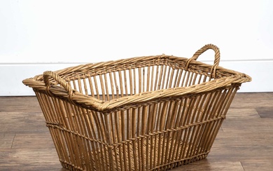Wicker basket 20th Century, handmade with twin loop handles, 70c...