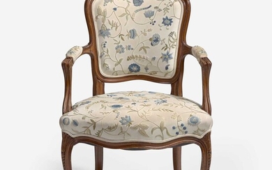 With Embroidered Upholstery by Erica Wilson (American, 1928-2011) Louis XV Style Fauteuil, USA, 20th century