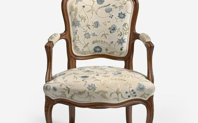 With Embroidered Upholstery by Erica Wilson (American, 1928-2011) Louis XV Style Fauteuil, USA, 20th
