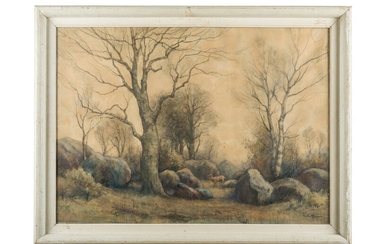 Woodland landscape with deer, Jan Van Rhijnenn (1859 - 1927)