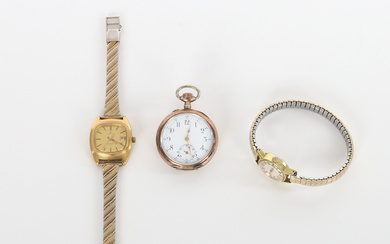 Wristwatch and pocket watch, 3 pieces, Beehive Cylindre and Certina.
