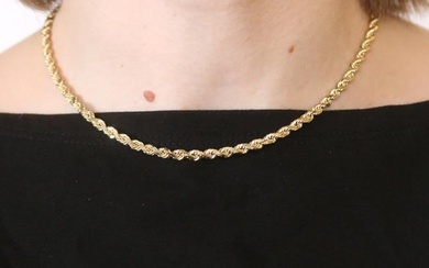 Yellow Gold Diamond Cut Rope Chain Necklace 15" - 14k Choker