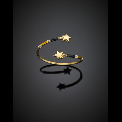 Yellow and white gold crossover star bangle accented with...