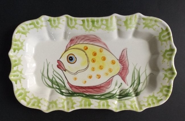 Zanolli hand painted ceramic fish platter, Italy 1960s