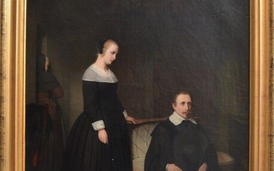 dans le goût des ECOLES HOLLANDAISES du XVIIème Portrait d'un couple dans un intérieur Huile...