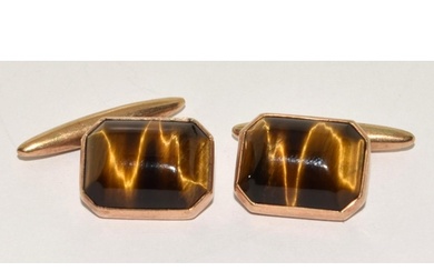 pair of vintage heavy 9ct gold and Tigers Eye cufflinks 7.5g