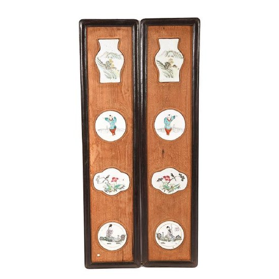 Pair Of Wood Panels with Porcelain Insert