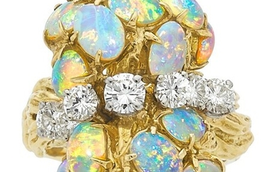 10016: Peter Lindeman Diamond, Opal, Gold Ring Stones