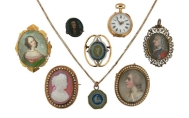 A collection of portrait miniatures, including an …