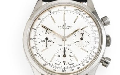 Breitling: A gentleman's wristwatch of steel. Model Top Time ''Decimal'', ref. 810. Mechanical chronograph movement with manual winding, cal. Venus 178. 1964.