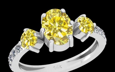 1.31 Ctw Gia certified Natural Fancy Yellow And White Diamond 14K White Gold Wedding Ring