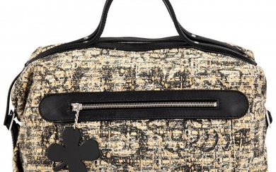 Chanel Yellow Tweed & Black Leather Bowler Bag w