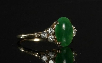 14K Gold Jadeite and Diamond Ring