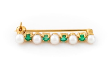 14K Yellow Gold Cultured Pearl Emerald Pin
