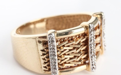 14K Yellow Gold & Diamond Woven Textured Ring