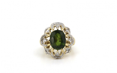 14K Yellow White Gold Green Sapphire and Diamond Floral Style...