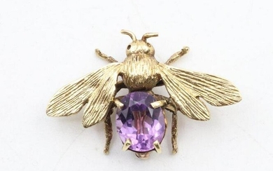 14KY Gold Amethyst Insect Pin