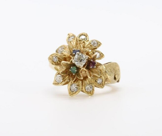 14KY Gold Diamond, Sapphire, Emerald, Ruby Ring