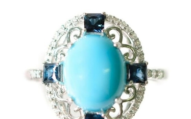 14k WG 3.36ctw Turquoise, Diamond & Sapphire Ring