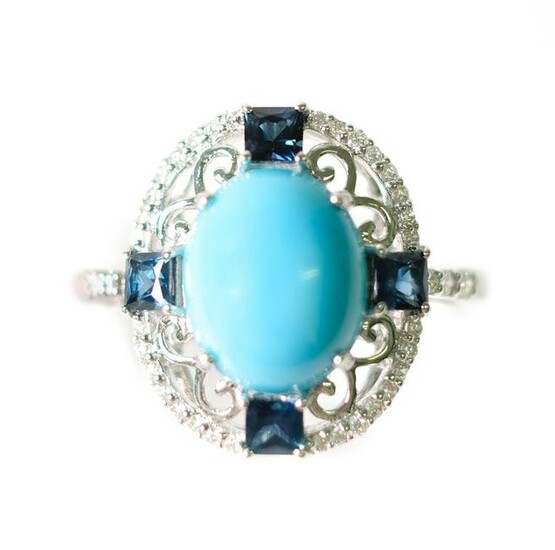 14k WG 3.36ctw Turquoise, Diamond & Sapphire Ring