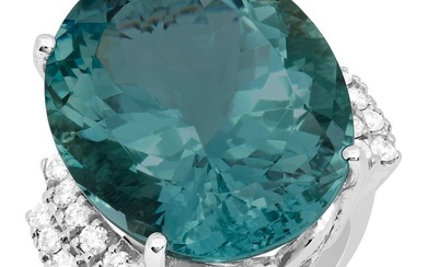 14k White Gold 29.82ct Aquamarine 0.56ct Diamond Ring