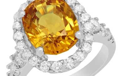 14k White Gold 6.95ct Yellow Sapphire 1.42ct Diamond Ring