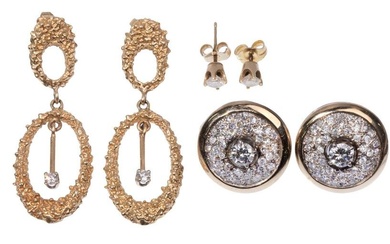 14k Yellow Gold and Diamond Pierced Earring Assortment