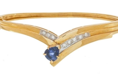 14KT Gold Bracelet: Blue Sapphire (1.61CT.), Diamond W 17.0MM 13.5G