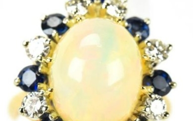 14kt Gold Opal Cabochon Sapphire Diamond Ring