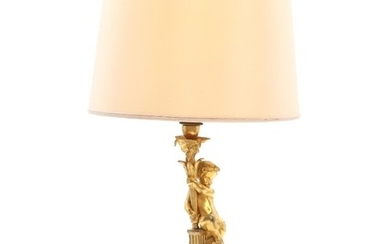 A late 19th century French gilt bronze table lamp. H. excluding mounting 30 cm.