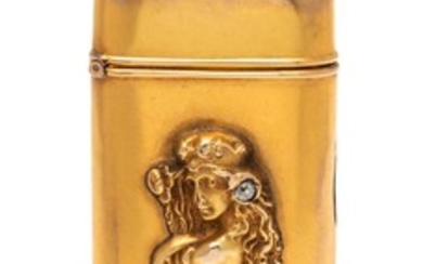 * An Art Nouveau Yellow Gold and Diamond Vesta Case