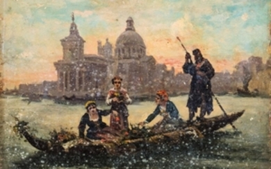 Attribuito a Ludovico Raymond (Torino 1825 - 1898) VENICE, ON GONDOLA IN FRONTE OF THE SALUTE