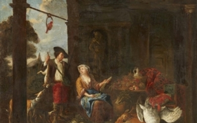 Bernaert de Bridt, Two Genre Scenes Hunter and Maid by a Palace ...