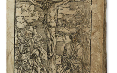 (BIBLE IN CZECH.) Biblij Czeska. 2 full-page woodcuts of the Crucifixion and Joshua,...