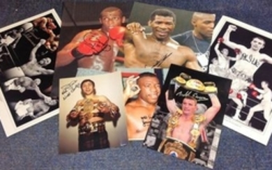 Boxing collection 7 assorted colour and montage photos of some legendary names from the world of boxing signatures in collection...