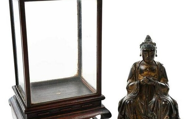 Carved Buddha with Stand and Miniature Vitrine