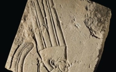 AN EGYPTIAN LIMESTONE RELIEF FRAGMENT WITH AMUN, THIRD INTERMEDIATE PERIOD, 22ND DYNASTY, 945-715 B.C.