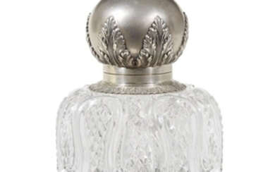 A Fabergé silver-mounted cut lead-crystal inkwell marked K. Fabergé...
