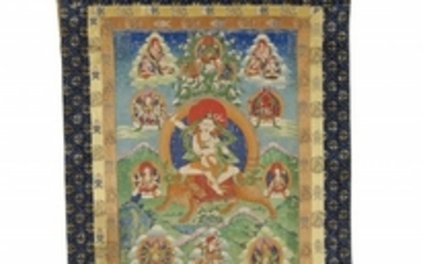 A finely painted Tibetan thangka of Tsongkapa ...