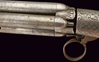 A FOUR BARRELLED PEPPERBOX PERCUSSION REVOLVER
