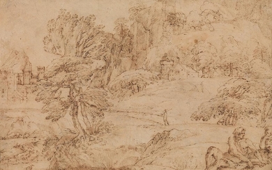 FRANCISCO BRIZIO (Bologna 1574-1623 Bologna) A Landscape with a Shepherd and Seated Figures....