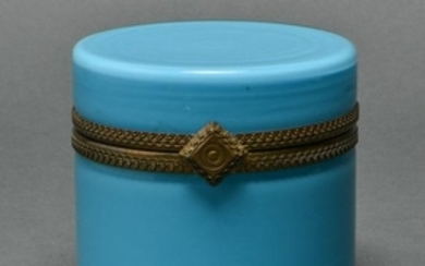 French Blue Opaline Glass Round Dresser Box