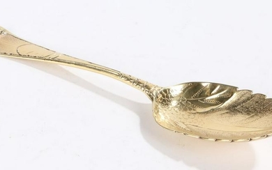 Georgian low mark silver gilt tablespoon, marks rubbed