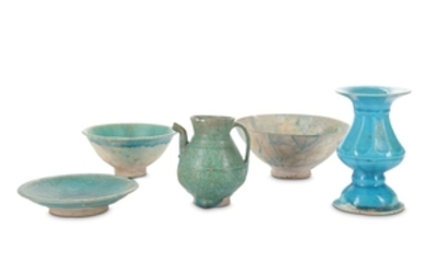 A GROUP OF FIVE TURQUOISE-GLAZED CERAMICS Possibly Kashan,...