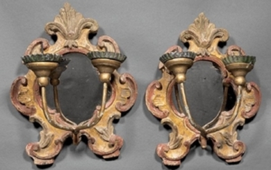 Italian Painted and Parcel Gilt Mirrored Sconces