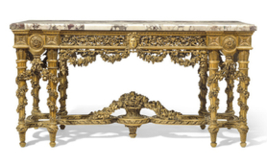 A LARGE FRENCH GILTWOOD CENTER TABLE, OF LOUIS XVI STYLE, LATE 19TH CENTURY